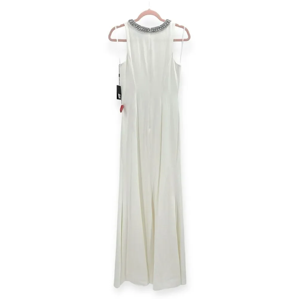 Mac Duggal Ieena NEW White Embellished Neck Sleeveless Crepe Trumpet Gown Size 2